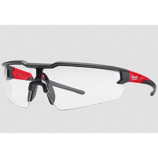 48-73-2010 Safety Glasses, Unisex, Anti-Scratch Lens, Polycarbonate Lens, Plastic Frame, Black/Red Frame