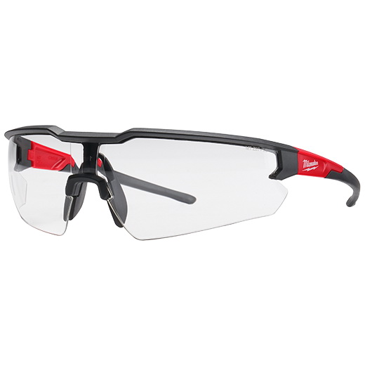 48-73-2012 Safety Glasses, Unisex, Anti-Fog Lens, Polycarbonate Lens, Plastic Frame, Black/Red Frame