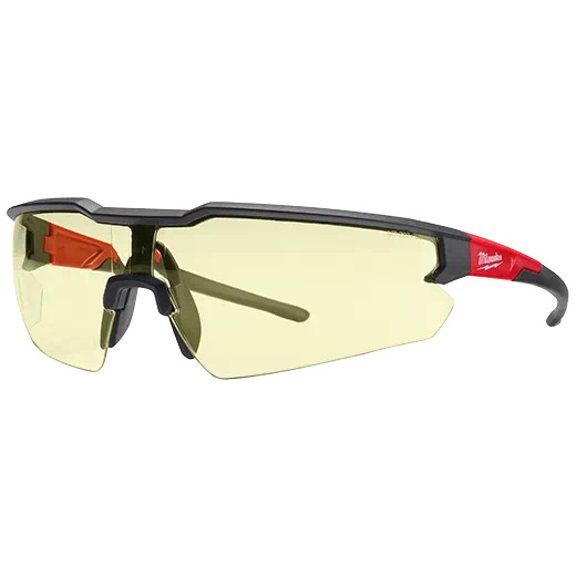 48-73-2100 Safety Glasses, Unisex, Anti-Scratch Lens, Polycarbonate Lens, Plastic Frame, Black/Red Frame