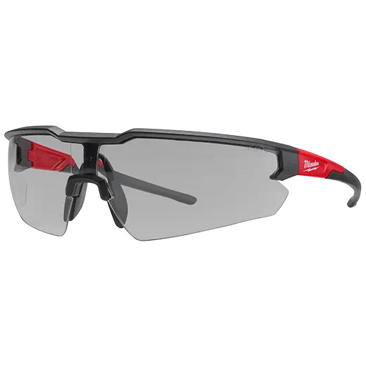 48-73-2105 Safety Glasses, Unisex, Anti-Scratch Lens, Polycarbonate Lens, Plastic Frame, Black/Red Frame