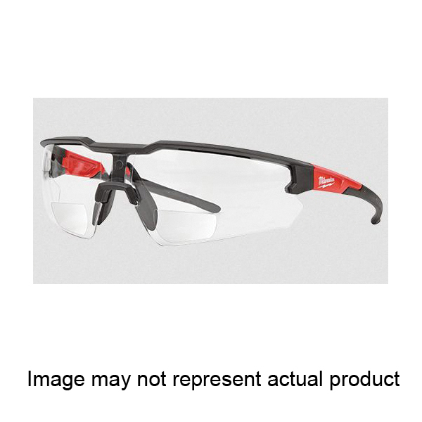 48-73-2202 Safety Glasses, Unisex, Anti-Scratch Lens, Polycarbonate Lens, Plastic Frame, Black/Red Frame