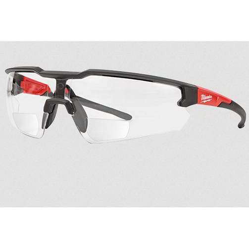 48-73-2204 Safety Glasses, Unisex, Anti-Scratch Lens, Polycarbonate Lens, Plastic Frame, Black/Red Frame, 1/PK