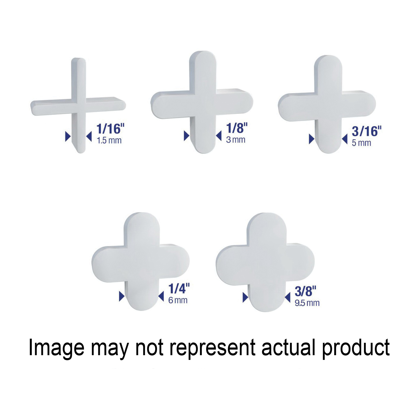 10005 Series Tile Spacer, 1/4 in L, Plastic, White