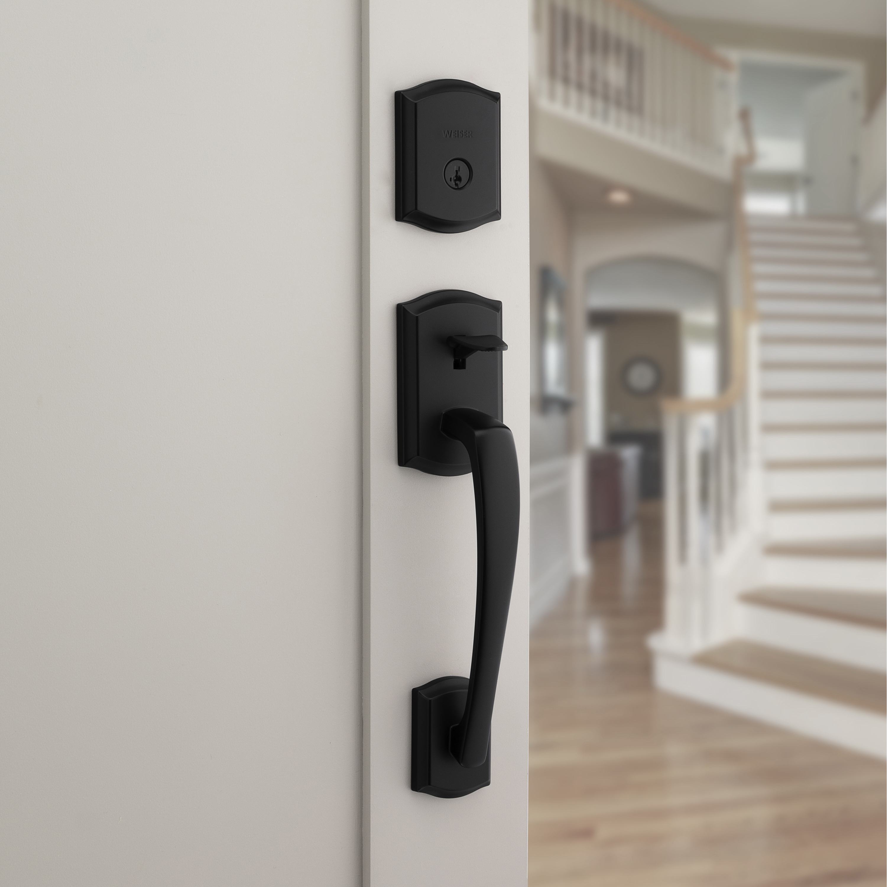 Door Entry Handleset, Weiser, Prescott x Toluca Series, Handle Set Lock, Traditional Design, Matte Black, 1 Grade - 2