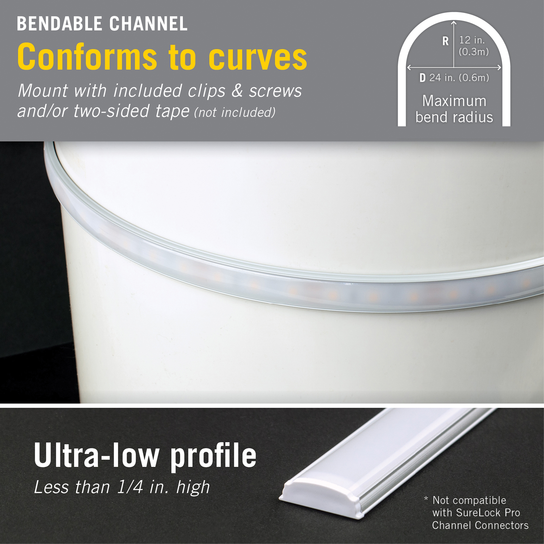 Armacost Lighting 960050 Mounting Channel, 39 in L x 0.69 in W x 0.28 in H Dimensions, Specifications: Surface Mount - 3