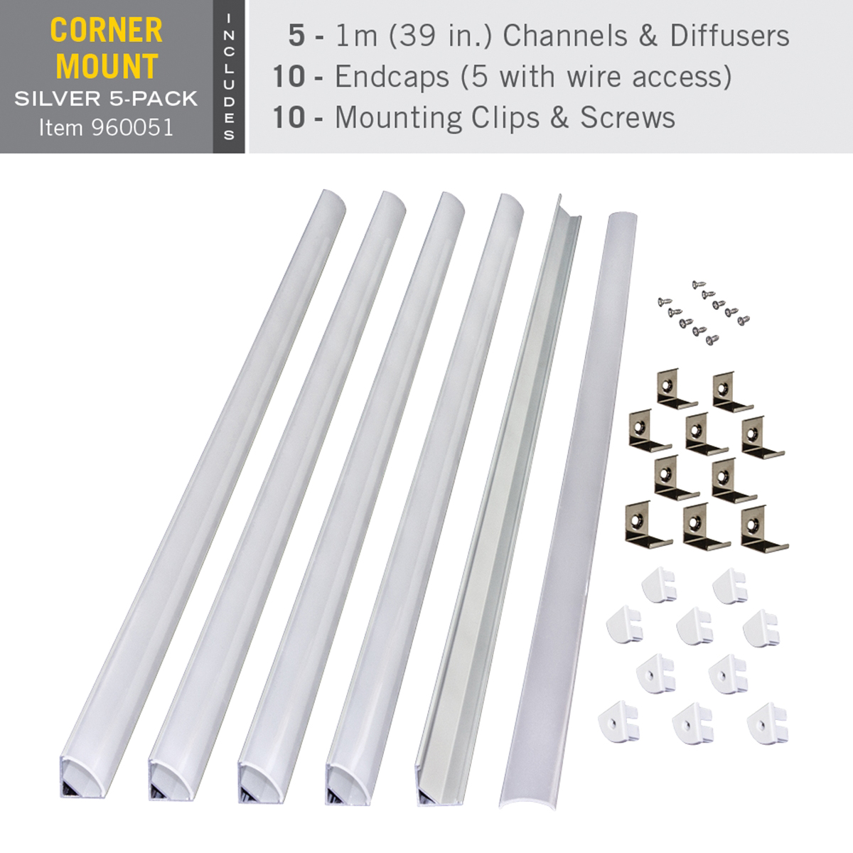 Armacost Lighting 960051 Mounting Channel, 39 in L x 0.63 in W x 0.63 in H Dimensions, Specifications: Corner-Mount - 5