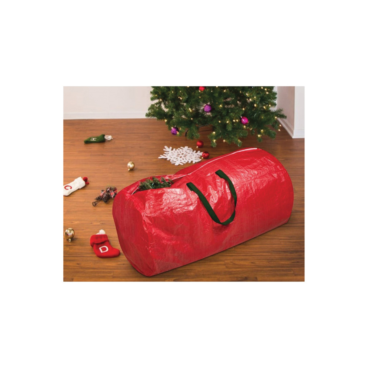 Honey-Can-Do SFT-01316 Christmas Tree Storage Bag, L, 9 ft Capacity, Polyethylene, Red - 2