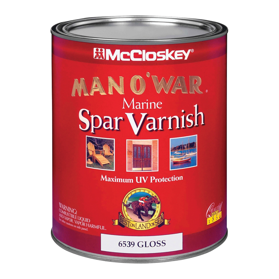 McCloskey 080.0006539.005 Spar Varnish, 450 to 550 sq-ft/gal Coverage Area, Gloss, Clear, Liquid, 1 qt