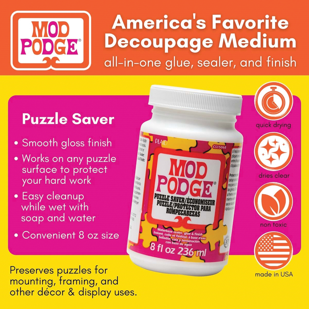 Mod Podge CS15068 Puzzle Saver Glue, Sealer and Finish, 8 oz Bottle