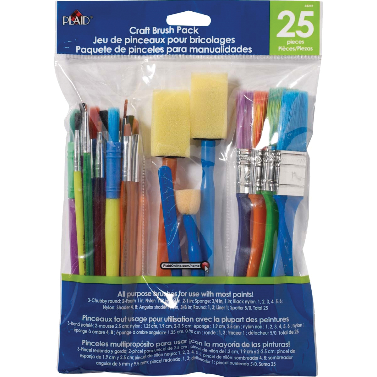 Plaid 44249 25-Piece Craft Brush Set, Foam/Plastic/Wood Handle