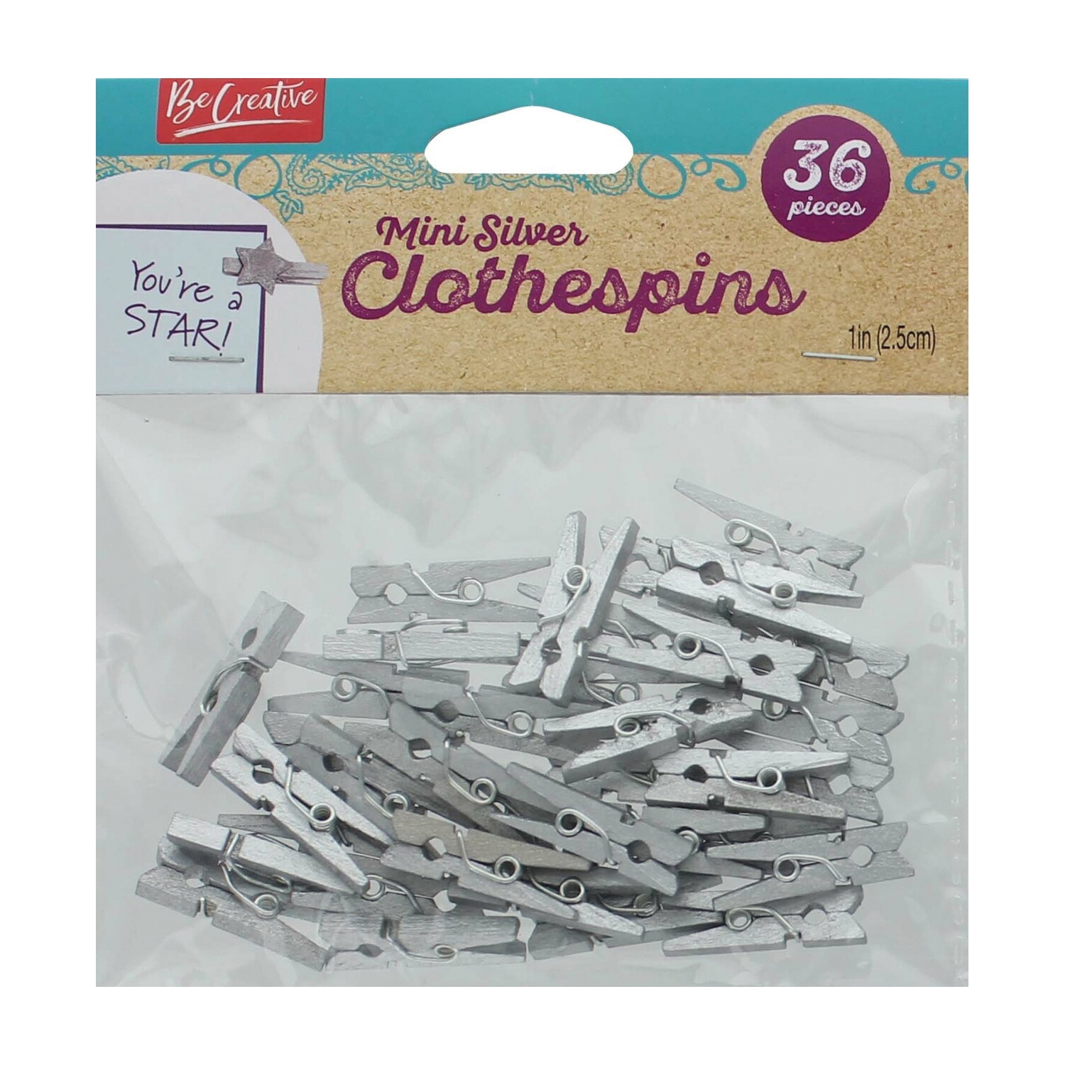 Leisure Arts LEA48161 Mini Clothespin, 1 in L, Wood, Silver