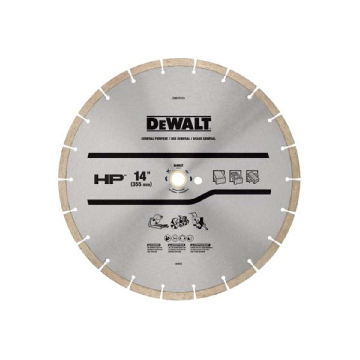 DW47410 General-Purpose Blade, 14 in Dia, 1 in Arbor, Segmented Rim