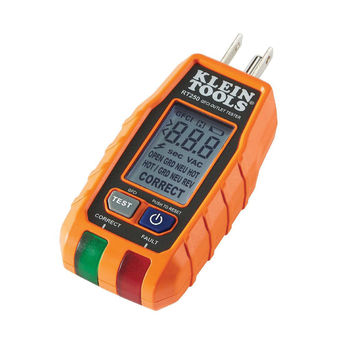 RT250 GFCI Receptacle Tester, 135 VAC, LCD Display, Functions: Voltage