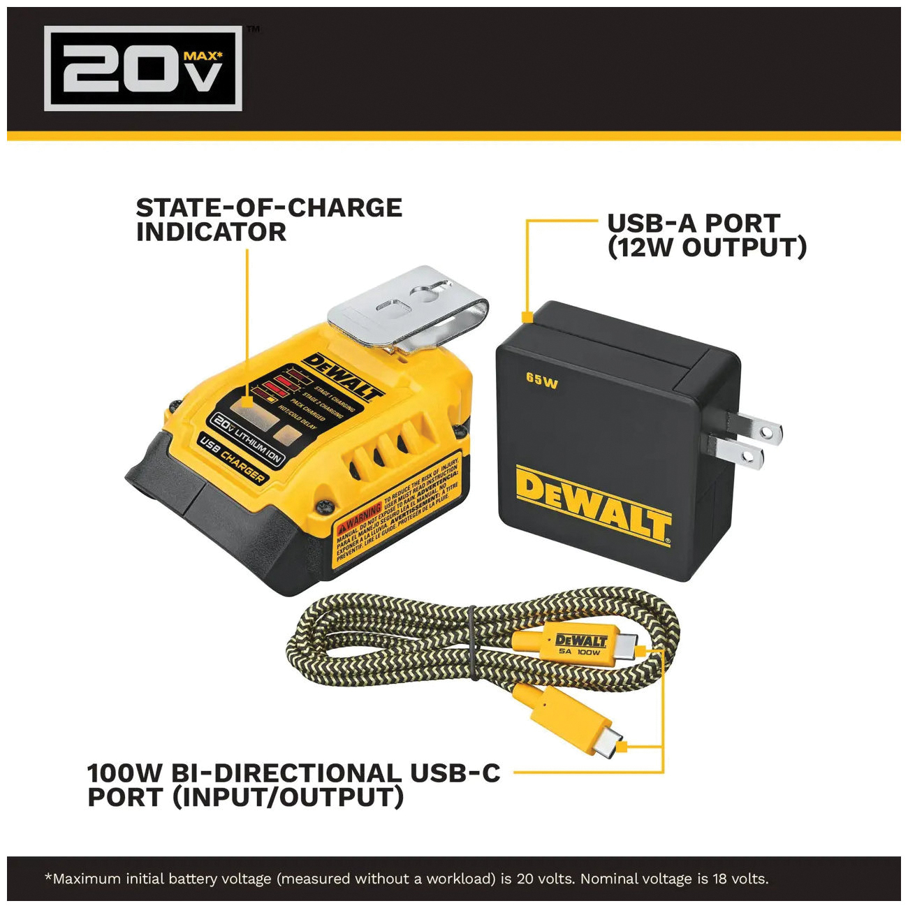 DEWALT 20V MAX/FLEXVOLT DCB094K USB Charging Kit, 20 V, Battery Included: No - 2