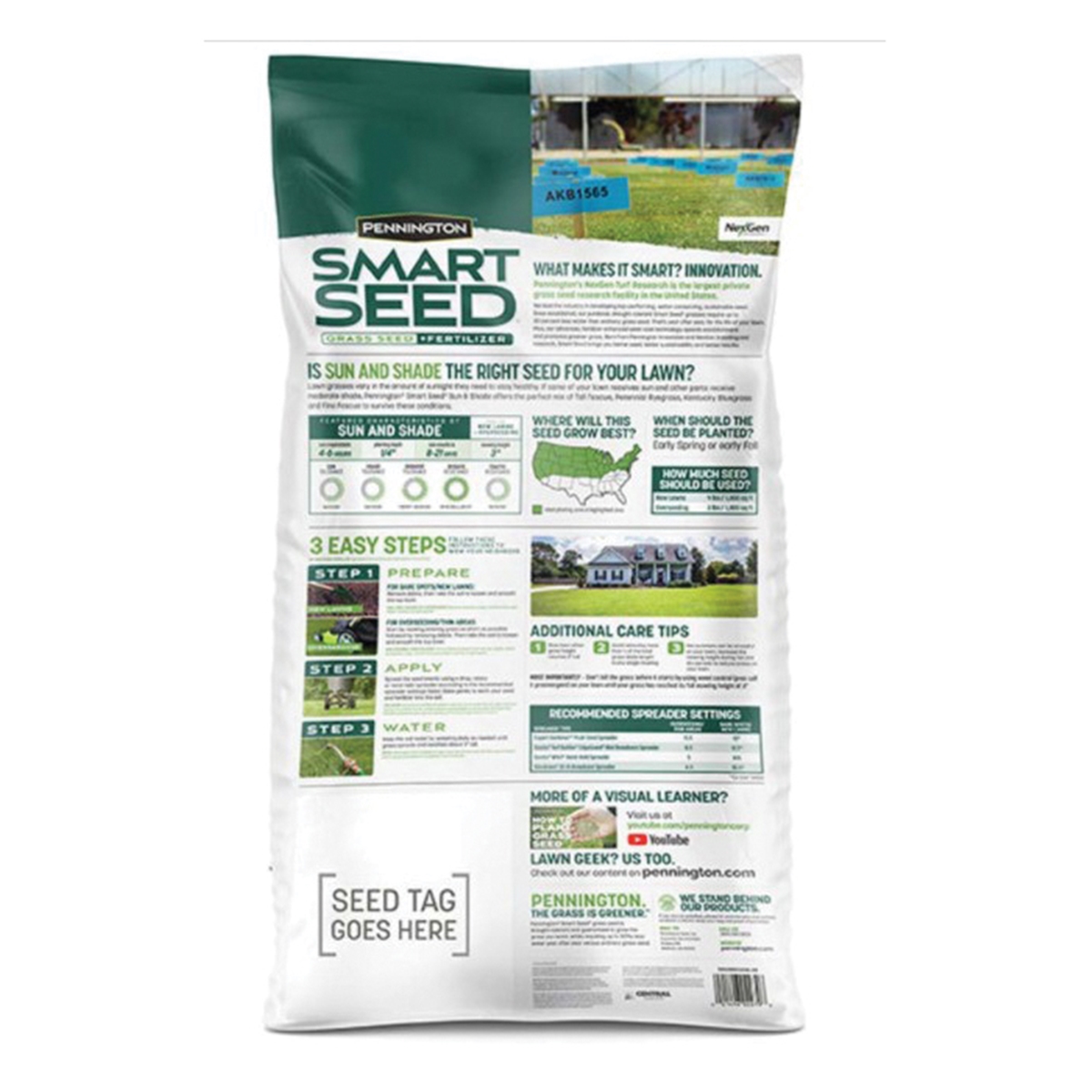 Pennington 100543720 Grass Seed, 20 lb Bag, 6660 sq-ft Coverage Area, Sun and Shade - 2