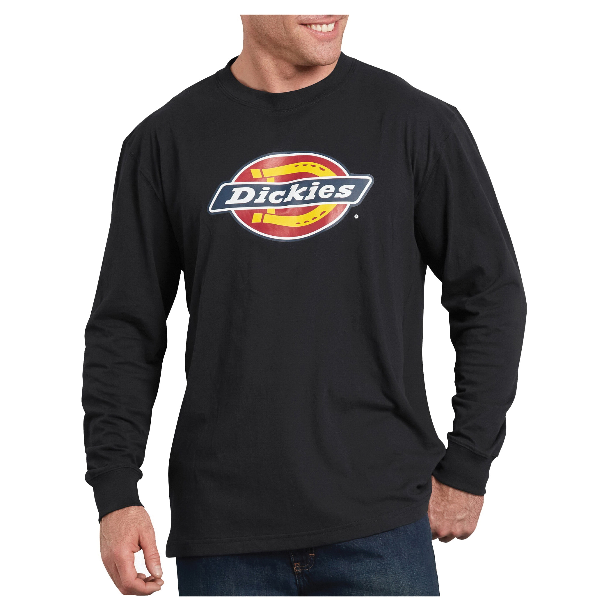 Dickies WL45A-ABK-L T-Shirt, L, Cotton, Black, Icon Graphic Signature Logo Print/Pattern, Long Sleeve, Regular Fit