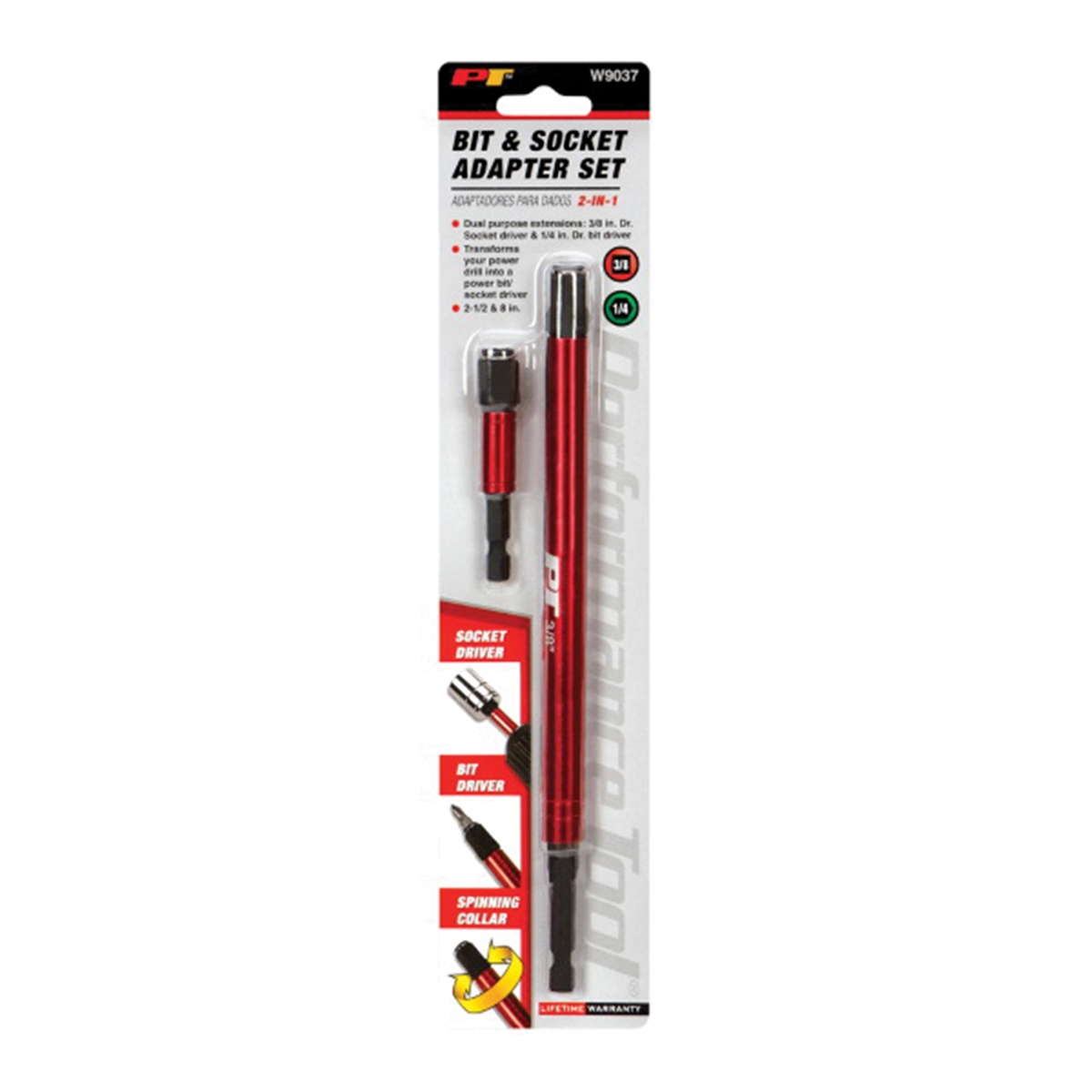 Performance Tool W9037 Socket Adapter Set, 3/8 in Drive, Square Drive, Black Phosphate
