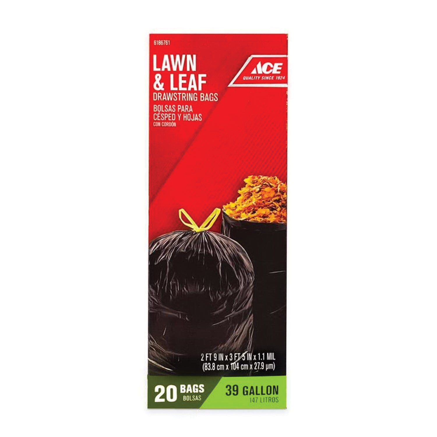 Lawn And Leaf Bag, Ace, 39 gal Capacity, Plastic, 20 ct - 2