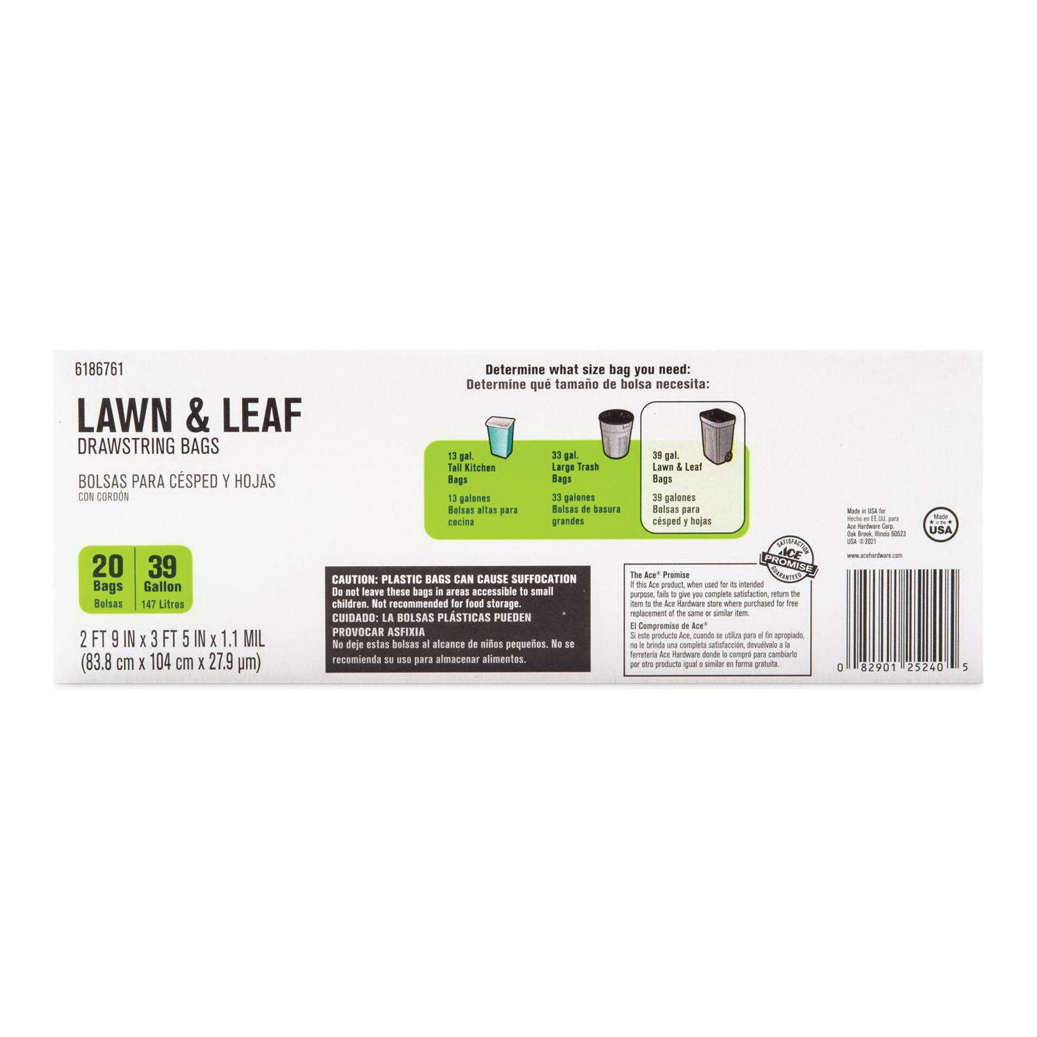 Lawn And Leaf Bag, Ace, 39 gal Capacity, Plastic, 20 ct - 3