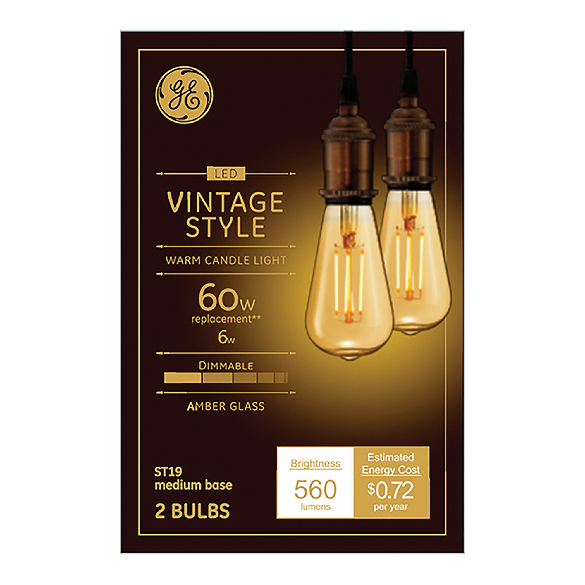 42200 Replacement Bulb, Decorative, Vintage, ST19 Lamp, 60 W Equivalent, Medium (E26) Lamp Base, Dimmable, Amber