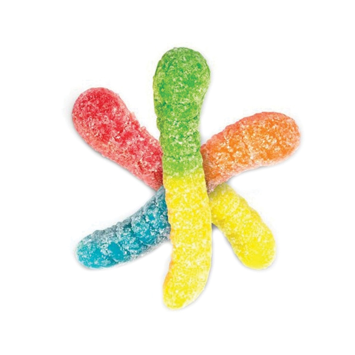 53353 Sour Mini Neon Gummi Worms, Blue Raspberry, Cherry, Green Apple, Lemon, Orange Flavor, 7 oz Bag