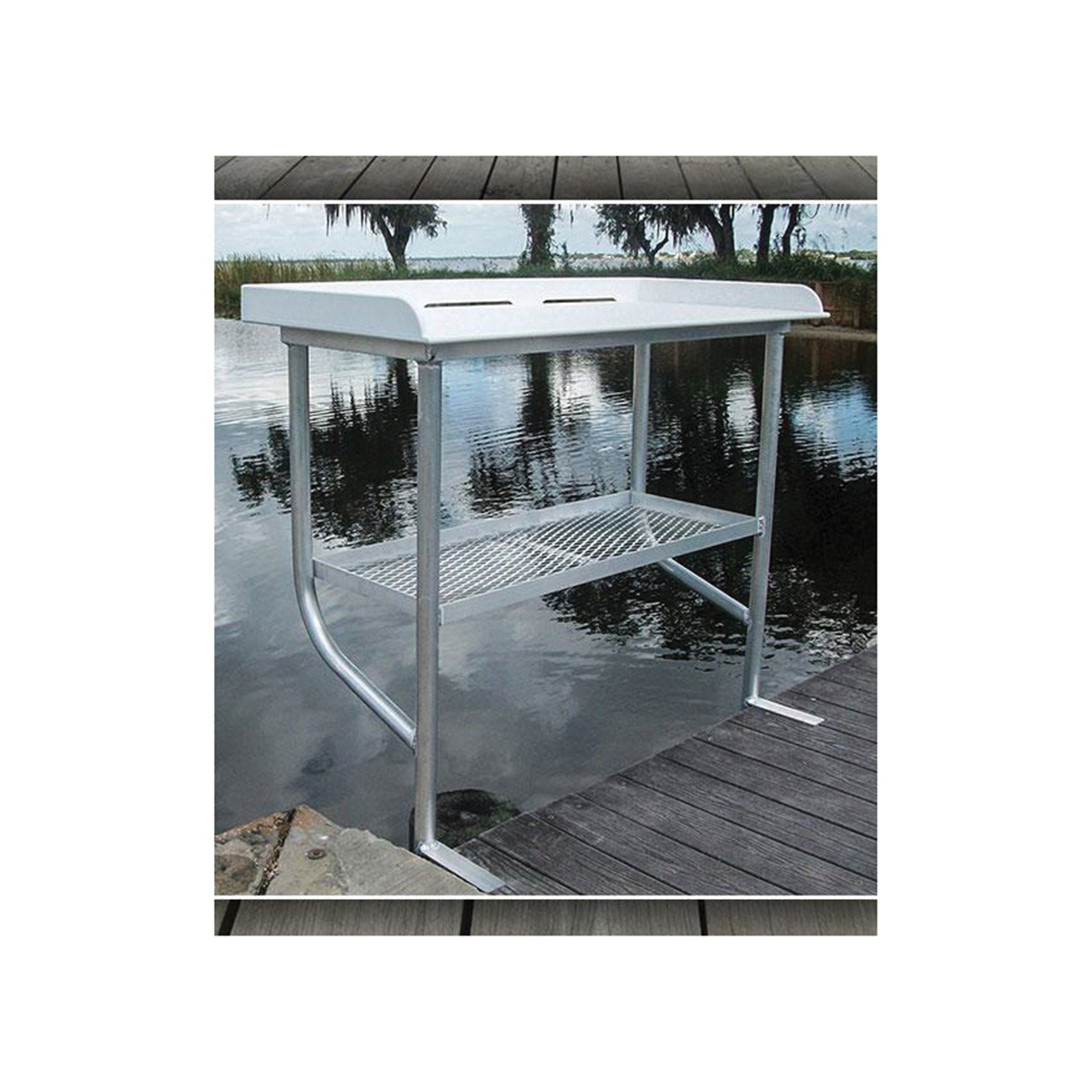 FISH4L3818 4-Legged Fish Cleaning Table, 18 in OAL, 38 in OAW, Aluminum/Polyethylene