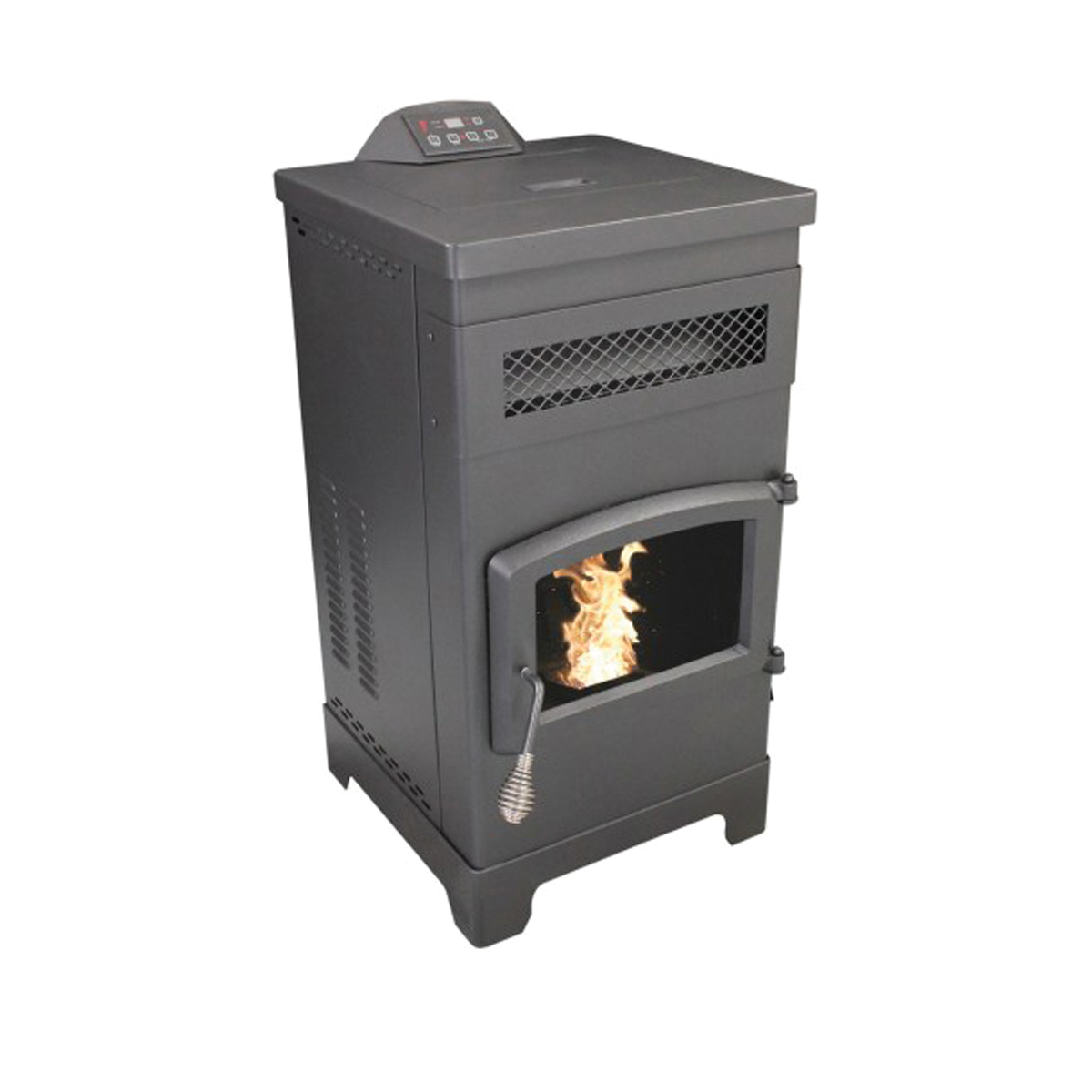 VG5770 Free-Standing Pellet Stove with Hopper, 23 in W, 23-1/2 in D, 44 in H, 48,000 Btu Heating, Iron, Black