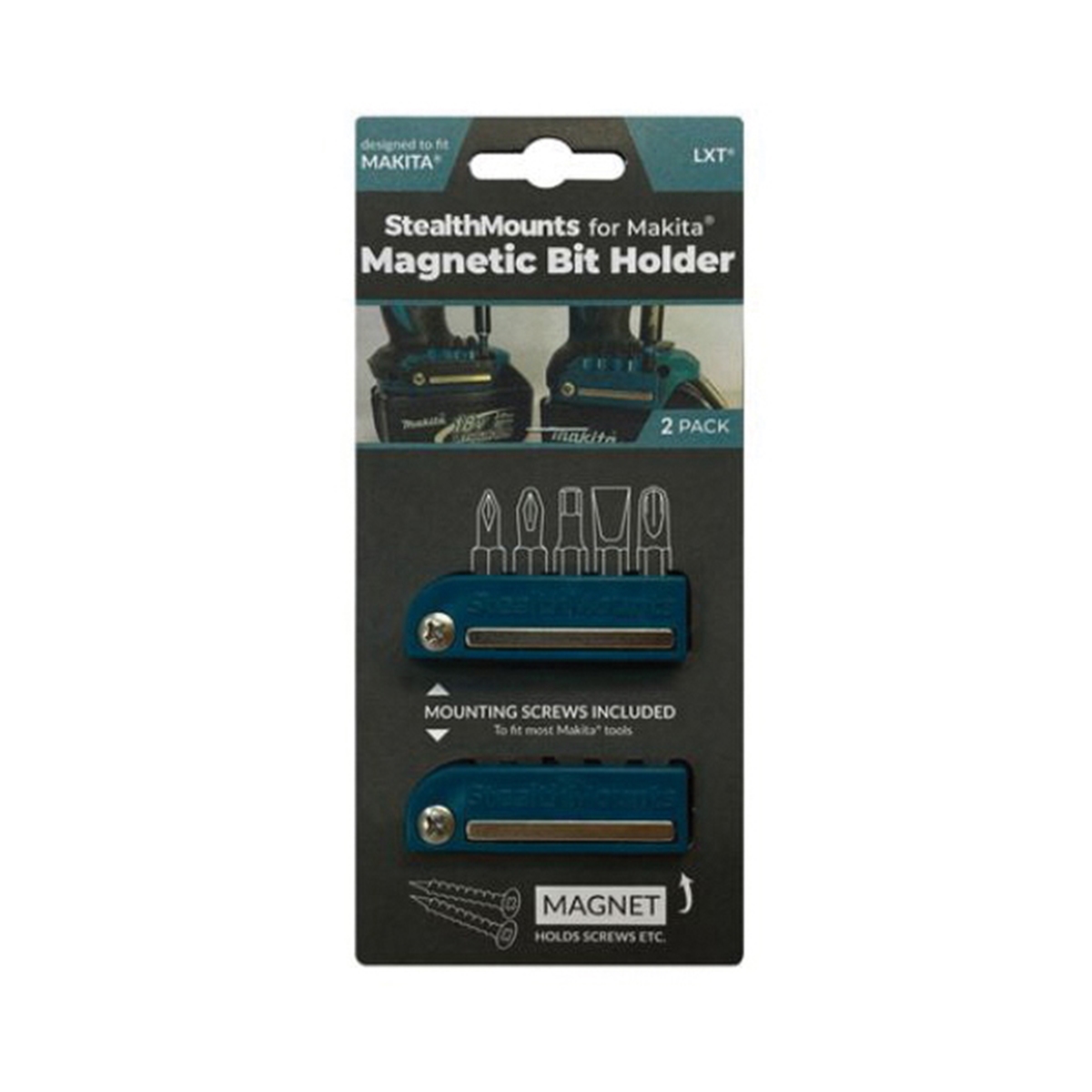 StealthMounts BH-MK-BLU-2 Magnetic Bit Holder, ABS, For: Makita LXT and XGT Tools, 2/PK - 2