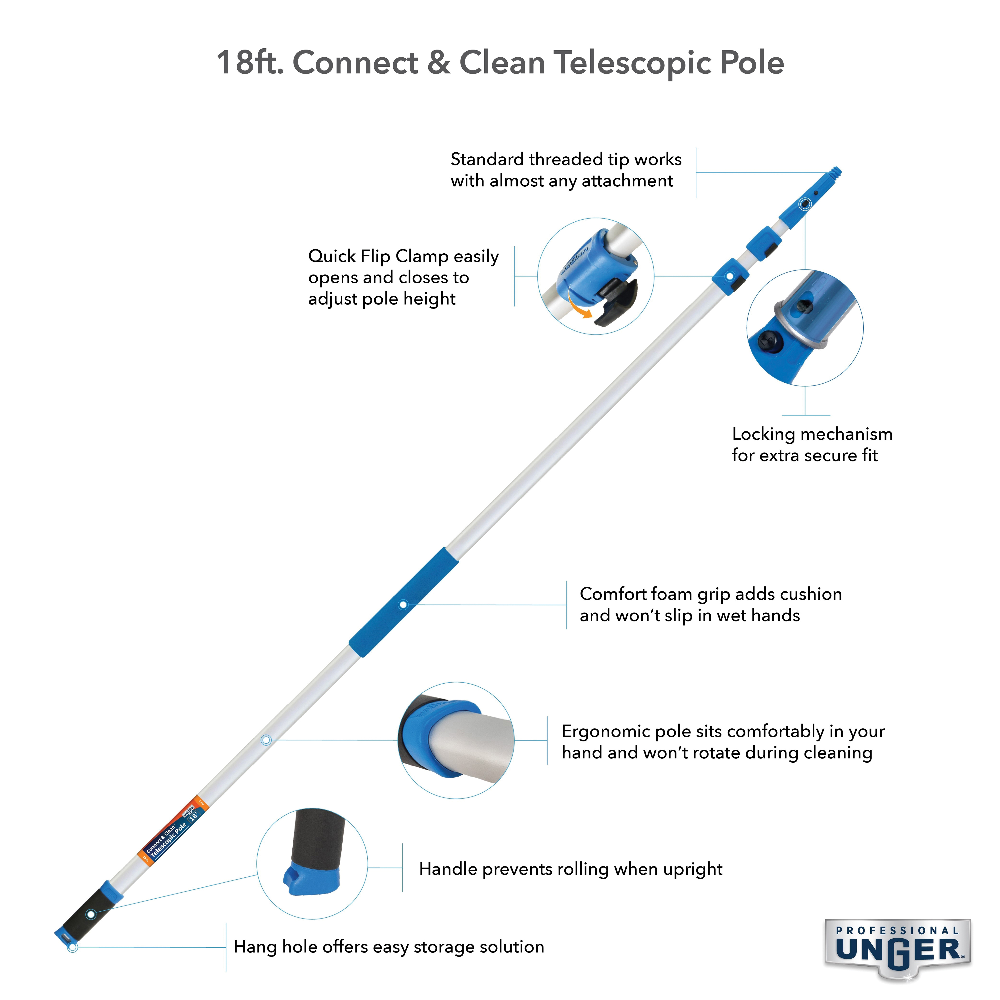 Unger Professional 972960 Telescopic Pole with Locking Cone and Quick-Flip Clamps, 6 ft Min Pole L, 18 ft Max Pole L - 2