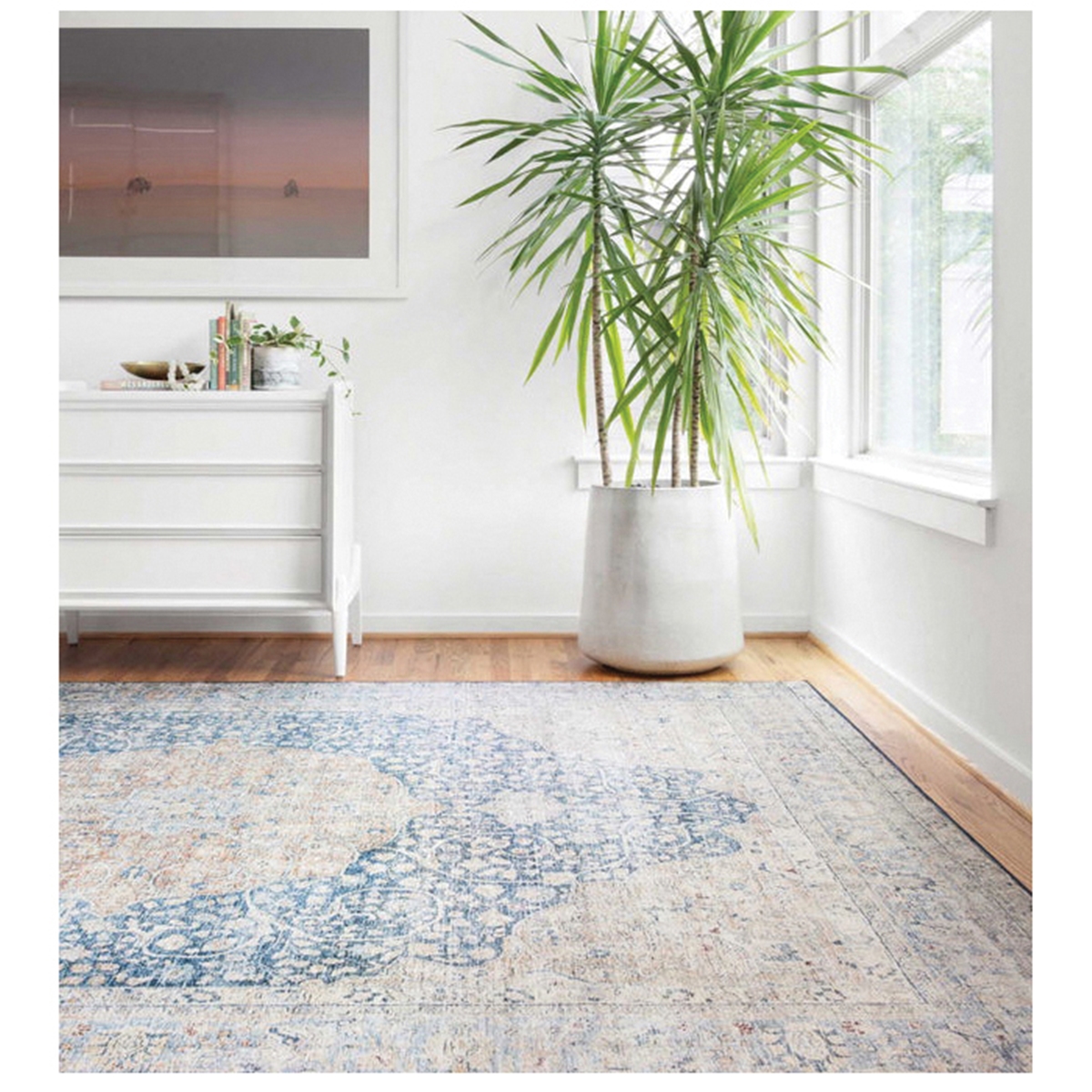 Layla Area Rug, Loloi, Blue/Tangerine, 2 ft 3 in W, 3 ft 9 in L - 1