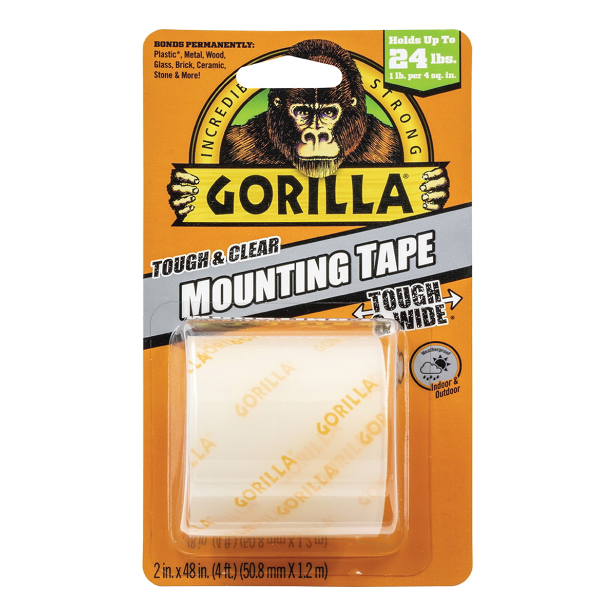 Gorilla 104671 Mounting Tape, 48 in L, 2 in W, Clear