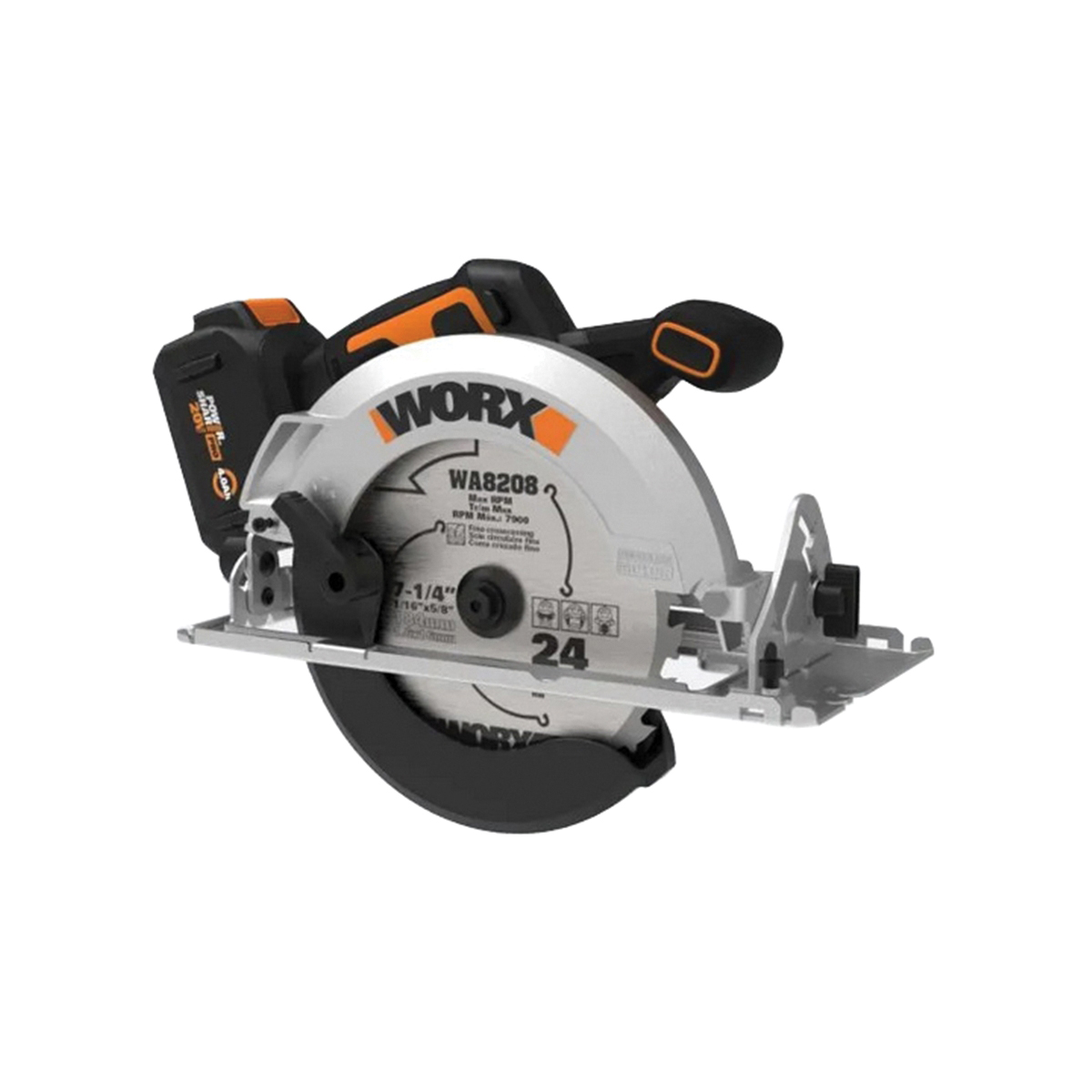 WX520L Cordless Circular Saw with Brushless Motor, Battery Included, 20 V, 4 Ah, 7-1/4 in Dia Blade