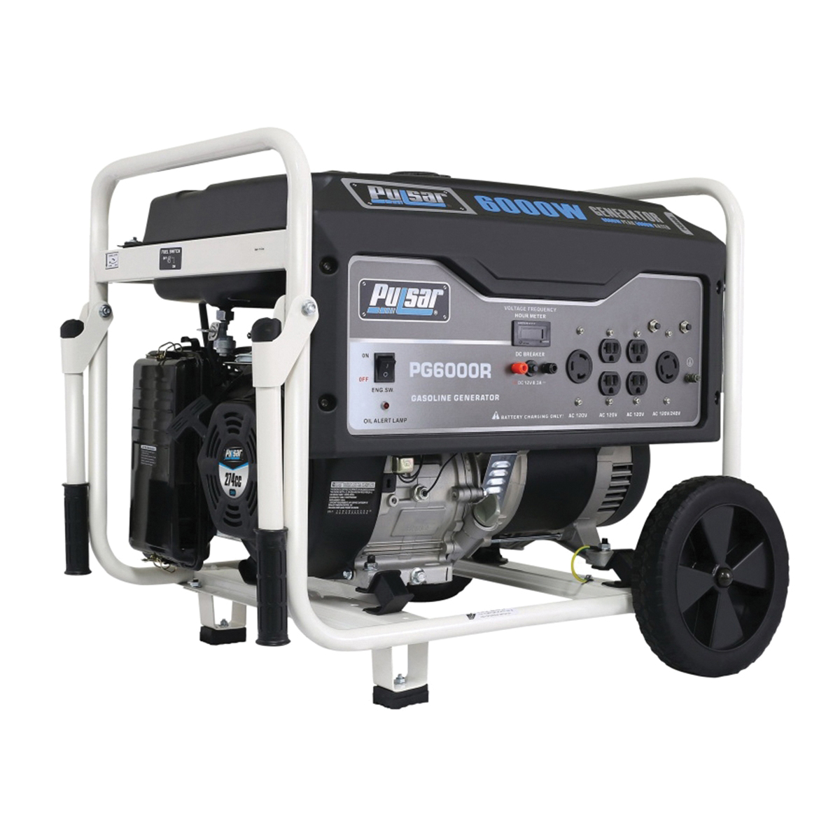 Pulsar PG6000R Portable Generator, 42/21 A, 120/240 V, Gasoline, 5.2 gal Tank, 11.5 hr Run Time, Recoil Start - 3