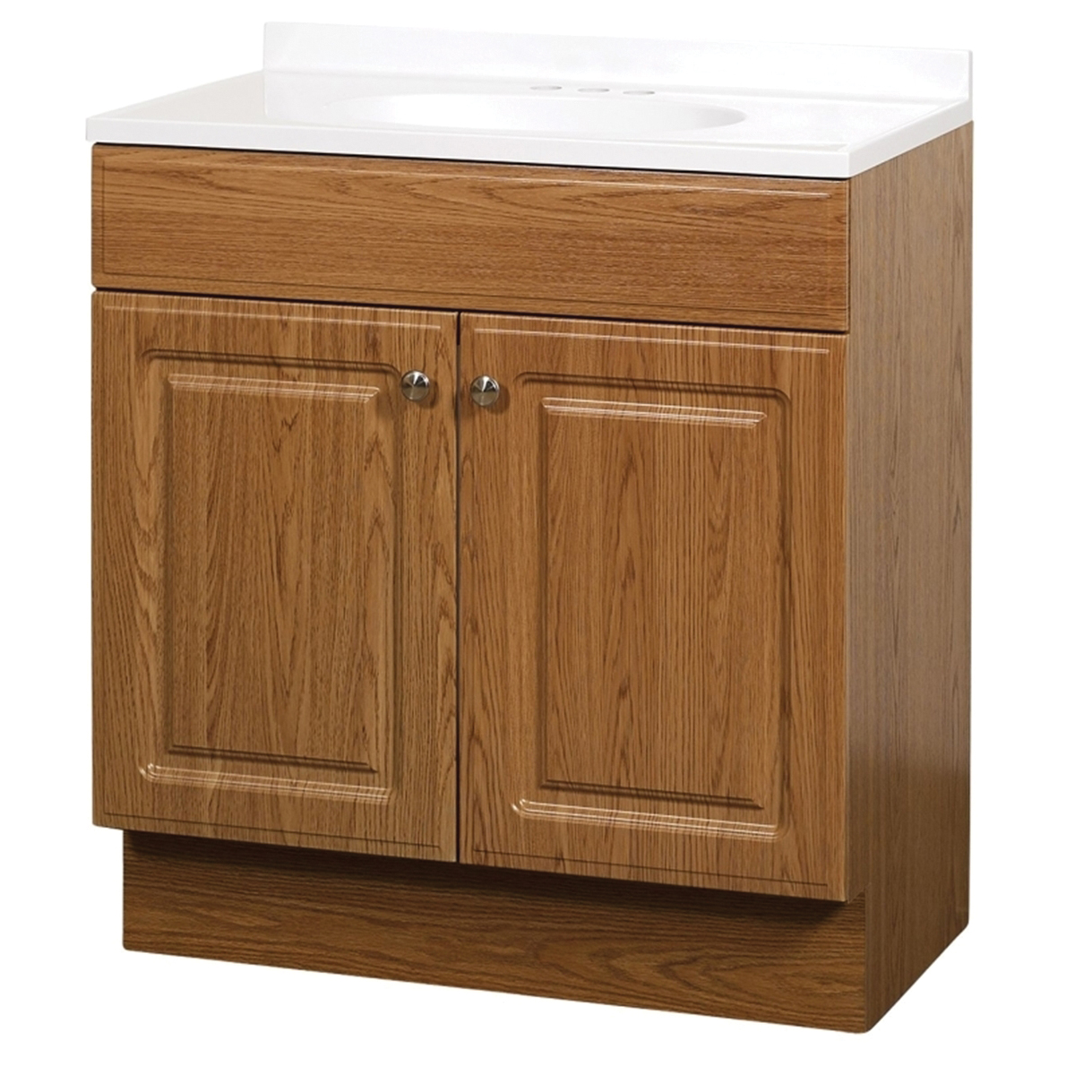 RBC30KK 2-Door Raised Panel Vanity with Top, Wood, Oak, Cultured Marble Sink, White Sink
