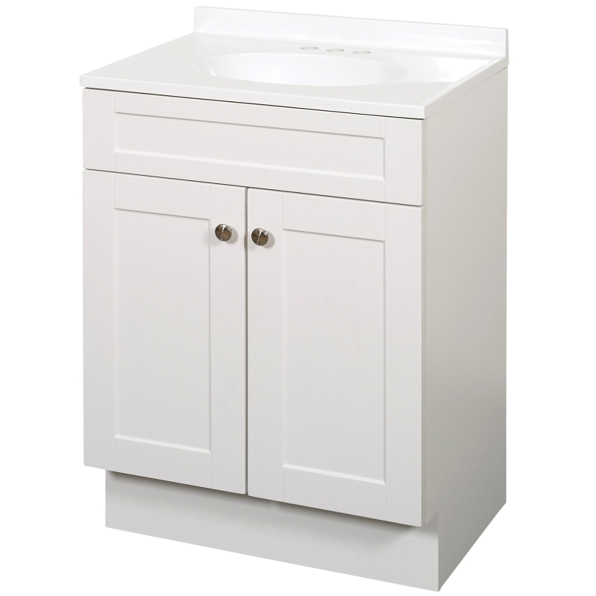 SBC24WW 2-Door Shaker Vanity with Top, Wood, White, Cultured Marble Sink, White Sink