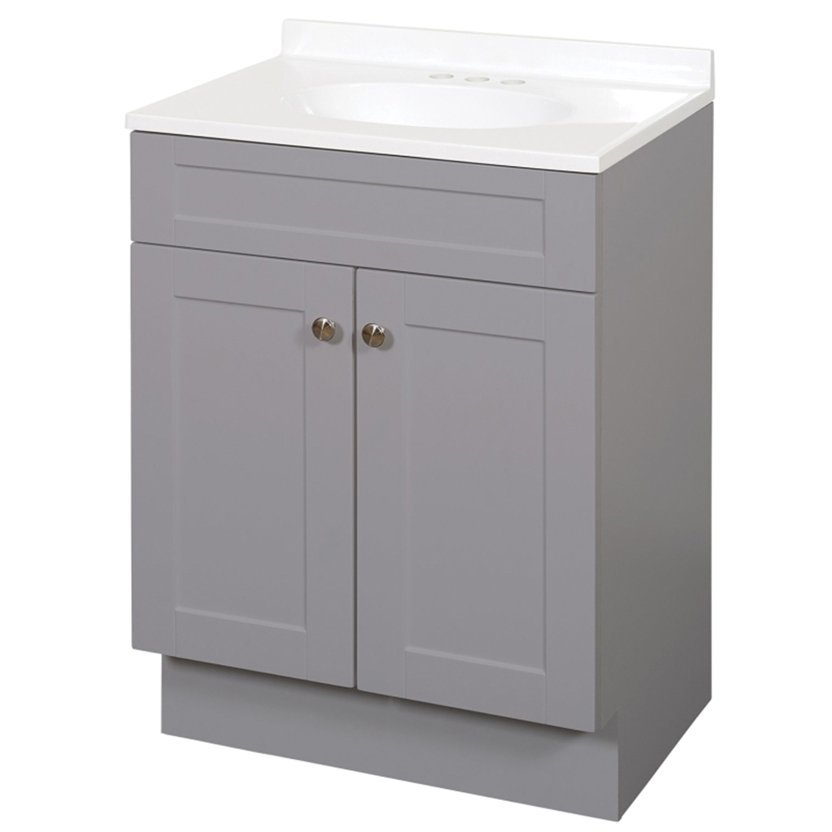 SBC24GY 2-Door Shaker Vanity with Top, Wood, Cool Gray, Cultured Marble Sink, White Sink