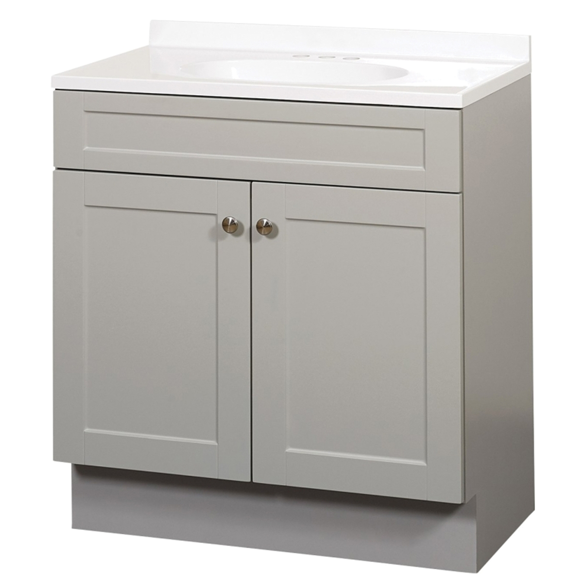 SBC30GY 2-Door Shaker Vanity with Top, Wood, Cool Gray, Cultured Marble Sink, White Sink