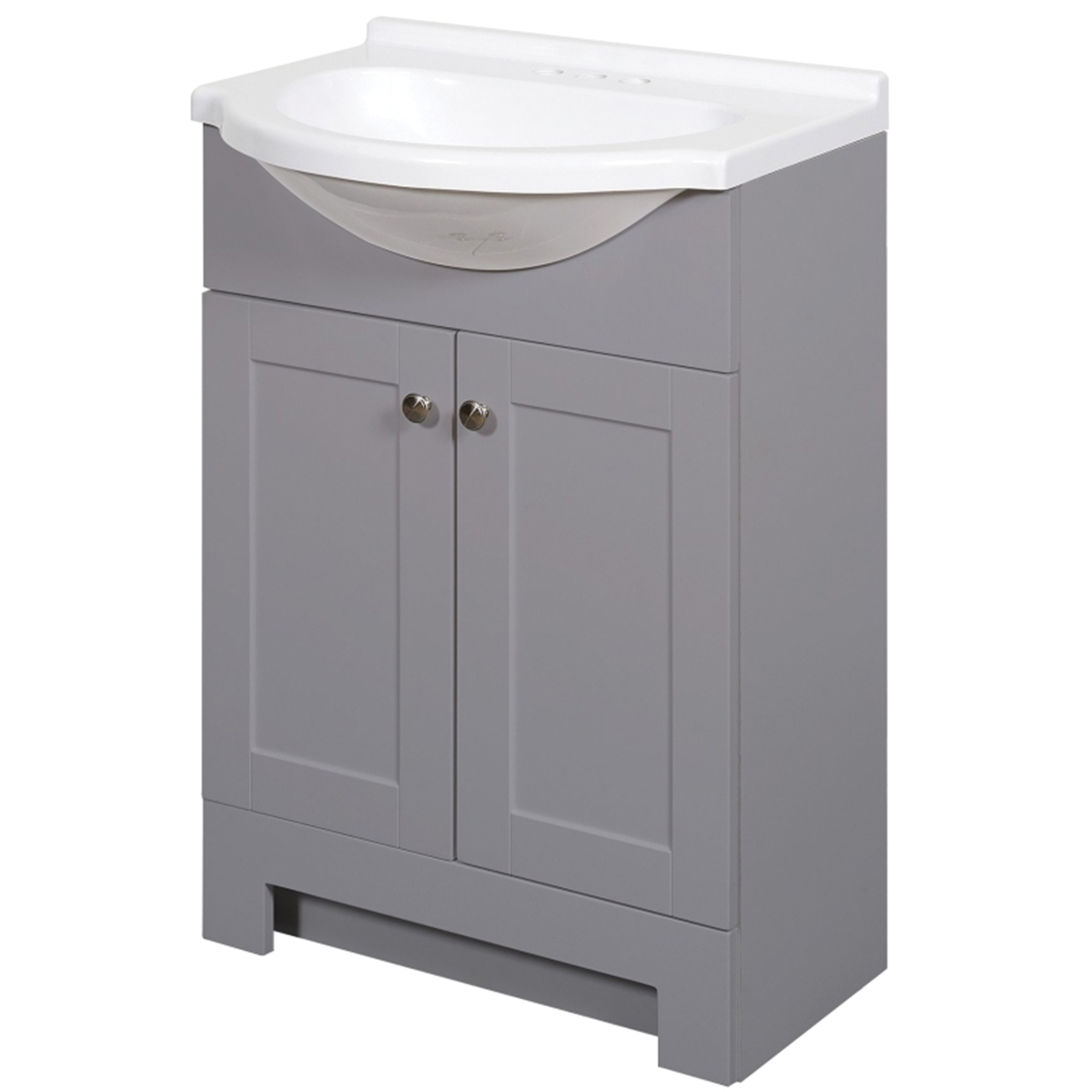 SEC24GY 2-Door Euro Shaker Vanity with Top, Wood, Cool Gray, Cultured Marble Sink, White Sink