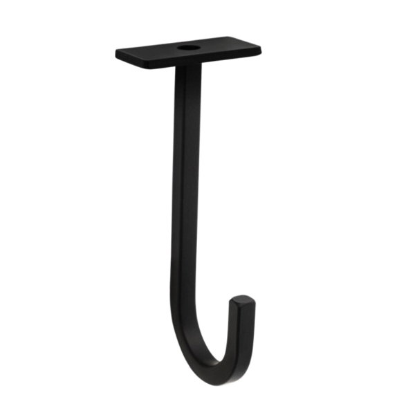 N275-510 Long Hook, 5 in H, Steel, Black, Ceiling, Screw Mounting