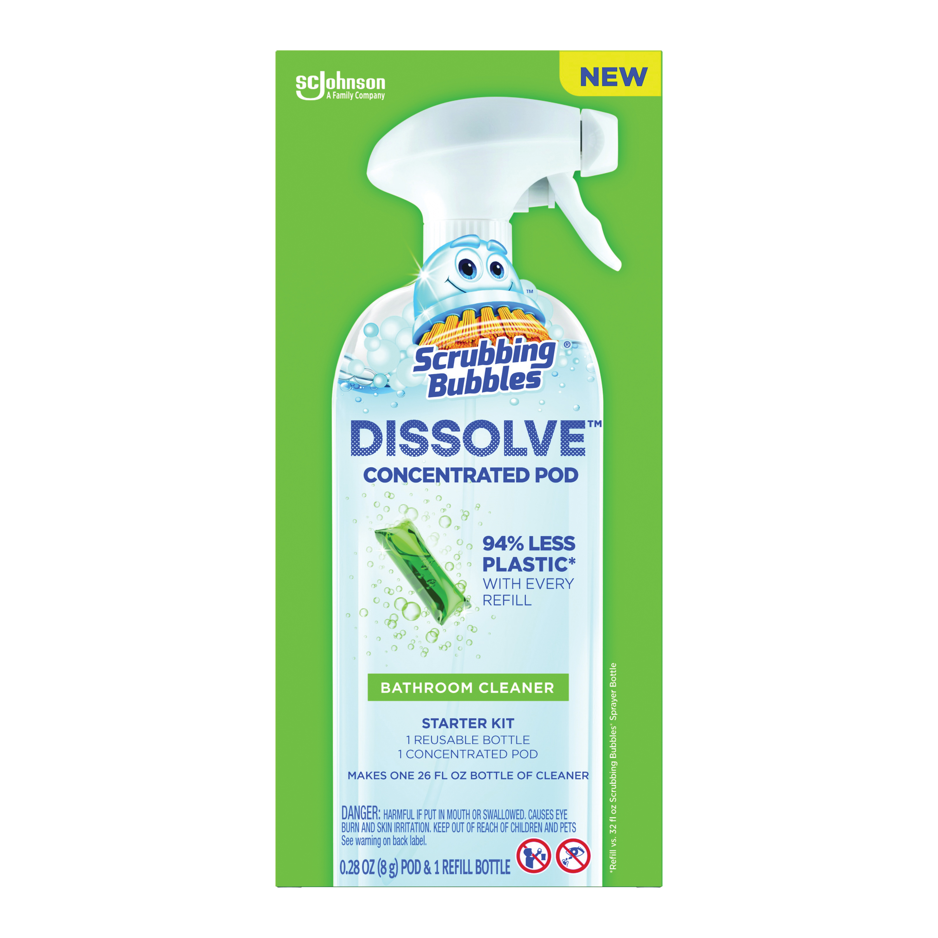 Scrubbing Bubbles Dissolve 00046 Concentrated Bathroom Cleaner Starter Kit, Dissolve Pod, Marine, Ozone, Green Yellow