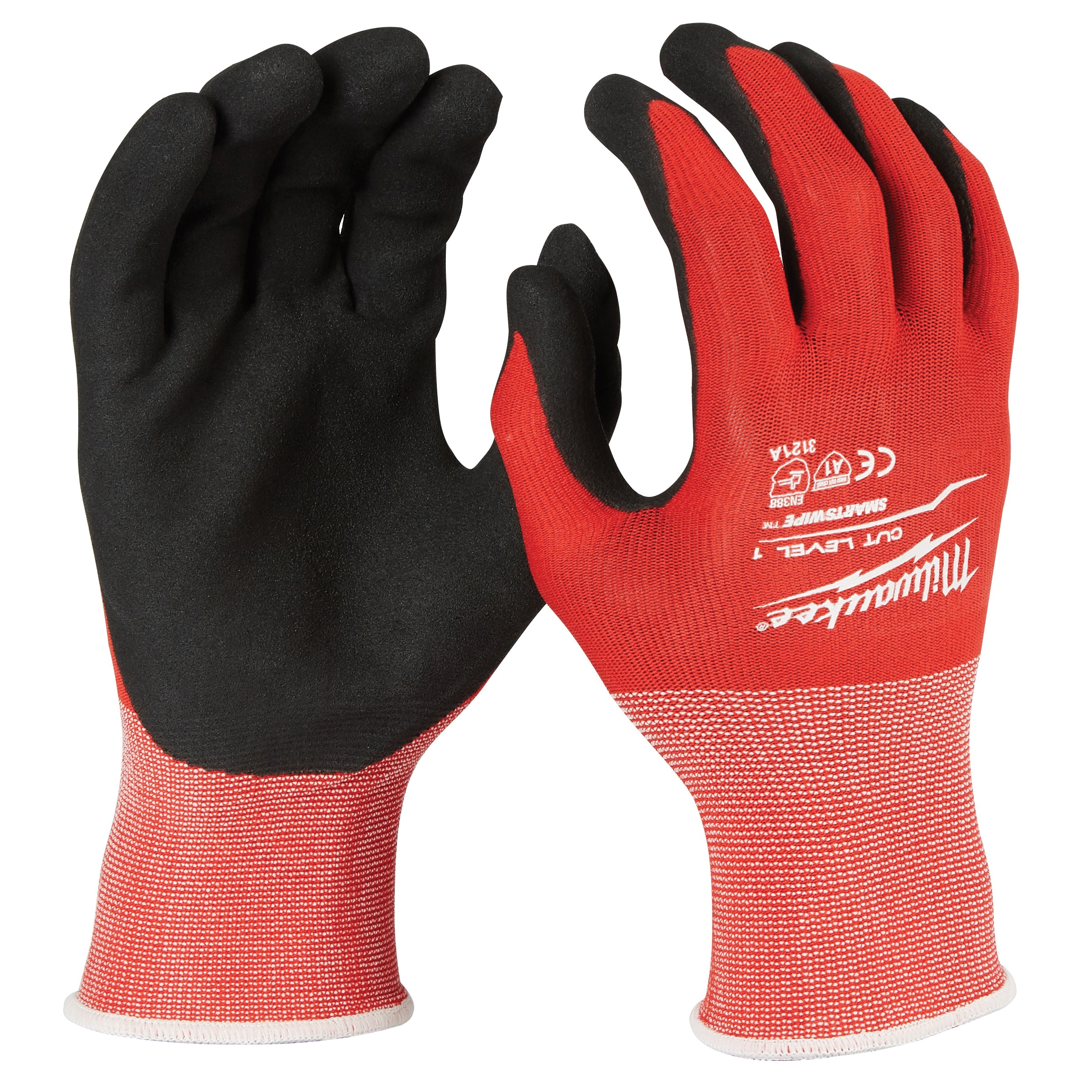 48-22-8902B Dipped Work Gloves, Unisex, L, Elastic Knit Cuff, Nitrile Coating, Lycra/Nylon Glove, Black/Red