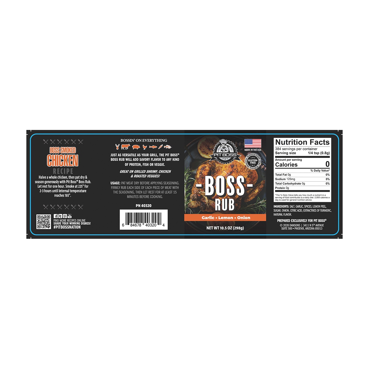 Boss Rub, Pit Boss, Garlic, Lemon, Onion, 10.5 oz - 2