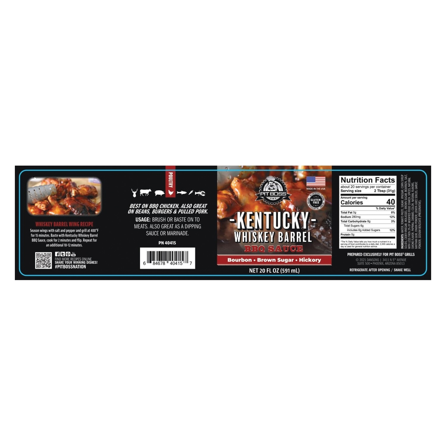 Kentucky Whiskey Barrel BBQ Sauce, Pit Boss, Bourbon, Brown Sugar, Hickory, 22 oz - 2