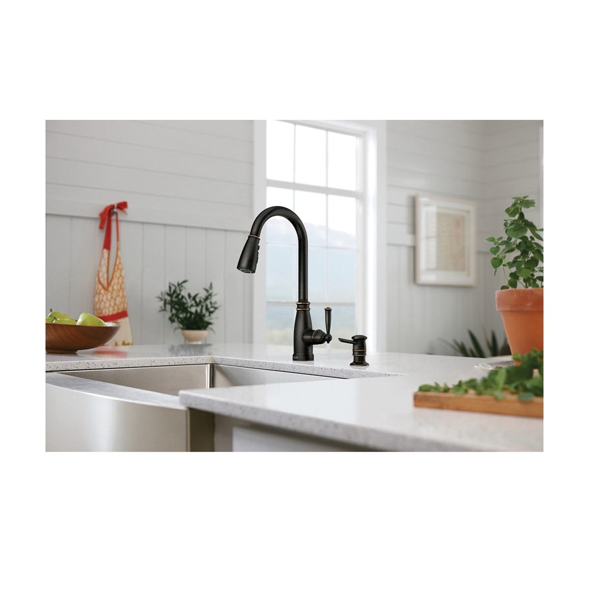 Morado Kitchen Faucet, Moen, Pull Down, 1-Handle, Mediterranean Bronze, Includes Soap Dispenser - 3
