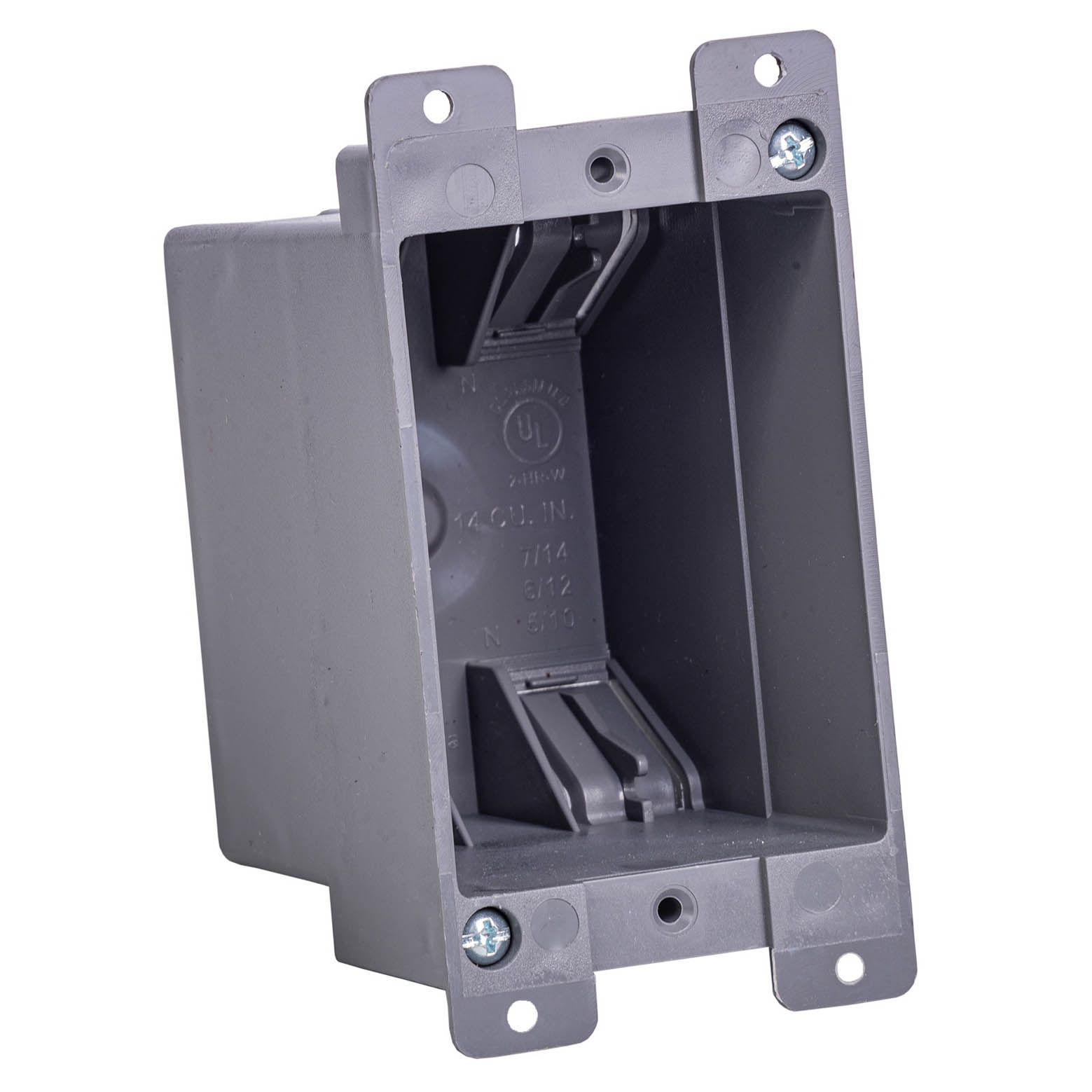 BOX-RS14 Switch/Outlet Box, Standard Outlet, 1-Gang, 4-Knockout, PVC, Gray, In-Wall Mounting