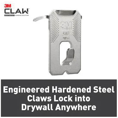 3M CLAW 3PH45-1ES Drywall Picture Hanger, 45 lb, Steel, 1/8 in Projection, Hanging, Wall Mounting