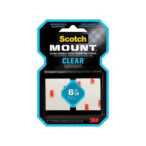 Scotch-Mount 410H-ST Double-Sided Mounting Strip, 3 in L, 1 in W, Clear - 2