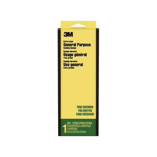 3M 910XLA-12-CC Sanding Sponge, 9 in L, 3.3 in W, 80, 120 Grit, Fine, Medium, Aluminum Oxide Abrasive