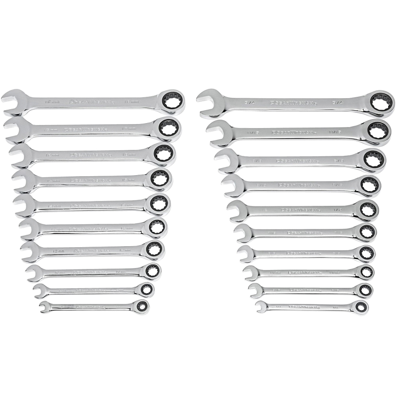 35720-06 Ratcheting Combination Wrench Set, 20-Pieces, Alloy Steel, Polished Chrome