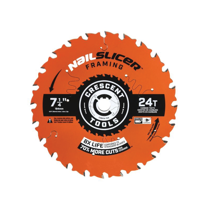 Crescent NailSlicer CSBFR-724-10 Framing Circular Saw Blade, 7-1/4 in Dia, 24-Teeth, Carbide Cutting Edge